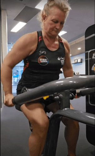 Jan Roesch Over 50's Health training at Dolphin's Gym on the dip machine