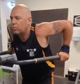 Patrick Roesch Over 50's Health training at Dolphin's Gym dips for his shoulders